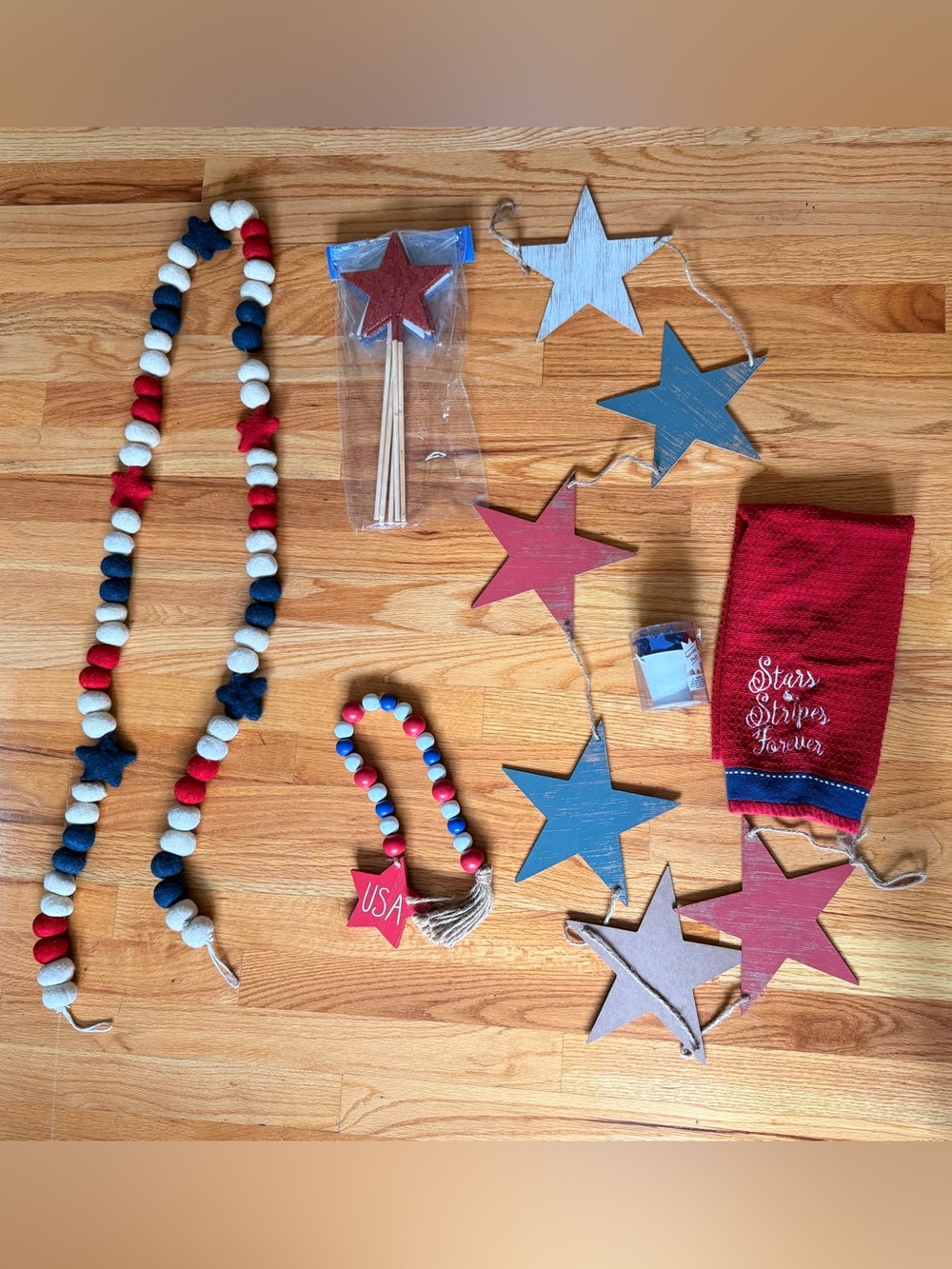 4th of July Patriotic Decor Lot Stars, Garlands, Towel & Serving Picks